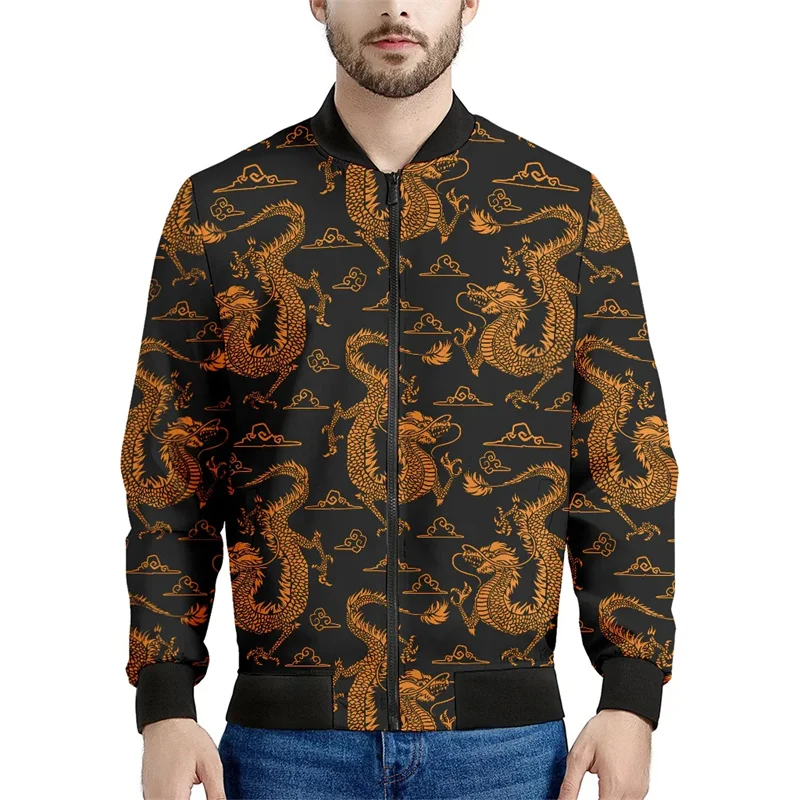 thumbnail image 1 of Chaqueta con estampado de dragón chino para hombre, abrigo con estampado 3D de animales, moda informal, chaquetas de gran tamaño con cremallera, tops de manga larga, 1 of 4
