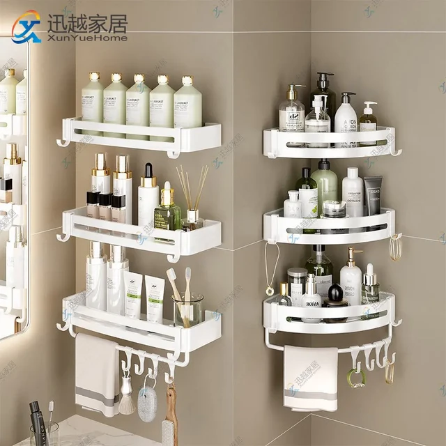 Punch-free Bathroom Shelf Shelves Shampoo Shower Storage Rack Kitchen  Holder Toilet Kitchen Organizer Bathroom Accessories Set - Bathroom Shelves  - AliExpress