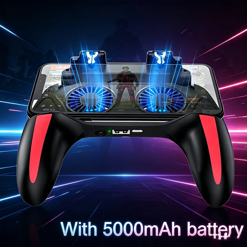 H10 Gaming Handheld Grip Game Controller Joystick Gamepad For Pubg Trigger Cooling Fan Cooler Phone 5000mAh battery/USB powered 1