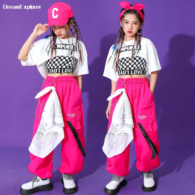 DPois Girls 3Piece Dance Clothing Set For Teens Shiny Metallic Hip Hop Jazz Street Dance Costume Hot Pink 8