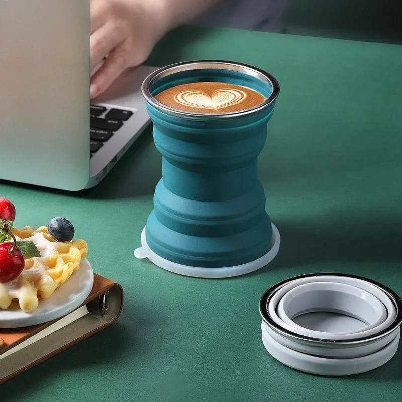 320ml Folding Silicone Portable Tea Cup Foldable Cups Travel Outdoor Collapsible Coffee Handcup Sport Ecofriendly Mugs with Lid