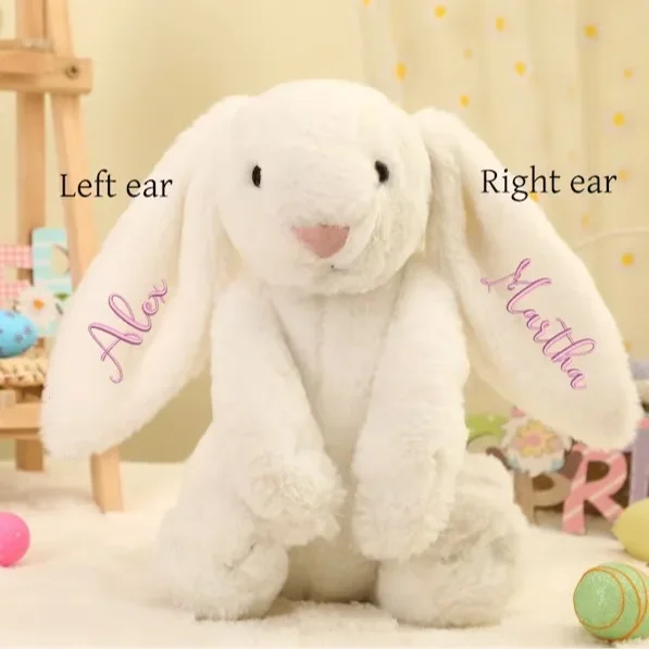 thumbnail image 1 of Conejito de peluche bordado con el nombre del niño Juguete de peluche personalizado hecho a mano Regalo para el primer niño de Pascua, 1 of 5