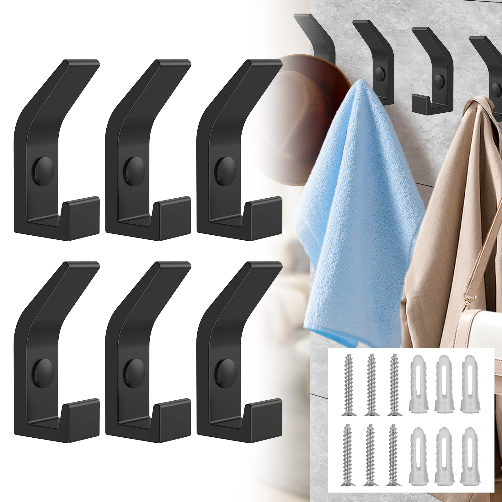 Heavy Duty Hook 22lbs Load Capacity Space Aluminum Towel Hook Clothes Coat For Bathroom Kitchen Bedroom 6PCS stainless steel hook,adhesive hooks,wall clothes hook,kitchen hook,towel hook,suction cup hooks,wall hanger