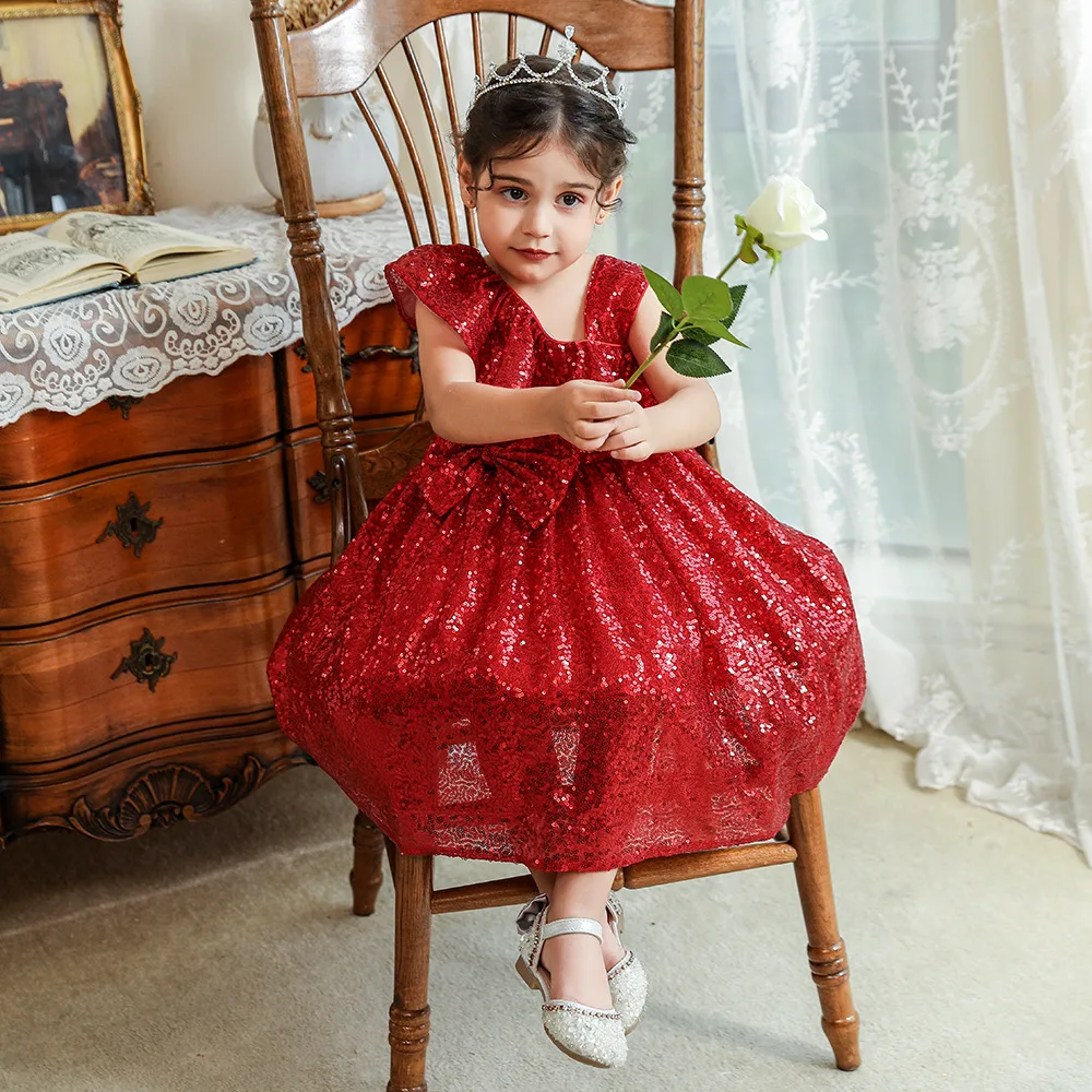 

Christmas Birthday Party Dresses For Girls One Shoulder Sling Kid's Dress Sequined Sleeveless Baby Toddler Girl Clothes 1-5Y