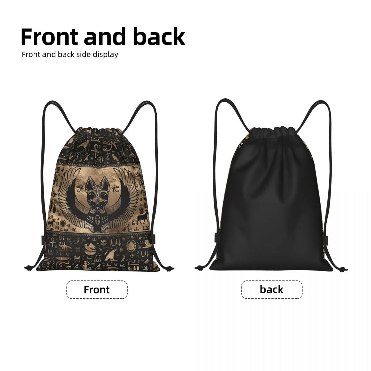 Custom Egyptian Cat Goddess Bastet Drawstring Bags Women Men Lightweight Ancient Egypt Hieroglyphs Sports Gym Storage Backpack 2