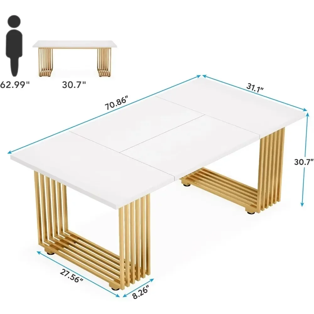Computer Desk,70.9" Desk,  White Executive Desk Metal Legs,Study Writing Desk, Large Workstation Office, Conference Table 6