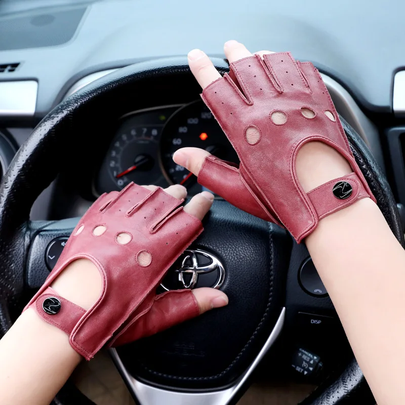 

Real Leather Semi-Finger Gloves Male Summer Driving Half Fingers Fitness Breathable Sheepskin Men Fingerless Gloves YSM0013-1