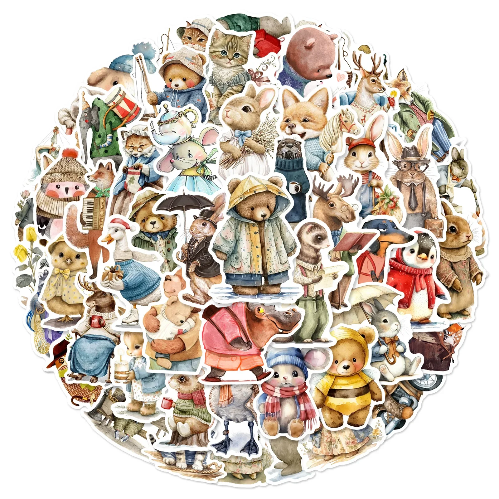 Retro Animal Waterproof Graffiti Sticker Aesthetic Decorative Luggage Laptop Phone Guitar Scrapbook Kids Stickers 10/30/50Pcs,decorative stickers,self adhesive stickers,paper stickers,adhesive stickers,animal stickers
