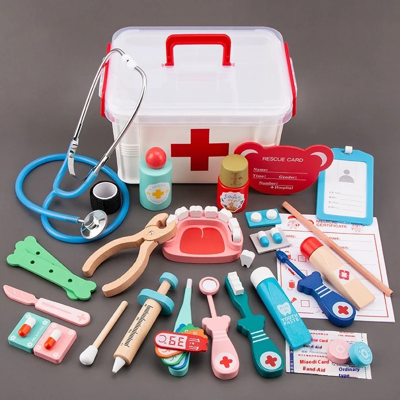 Wooden Simulation Play House, Children'S Nurse Hospital Toy, Plastic Medical Box Set, Montessori Fun Role-Playing