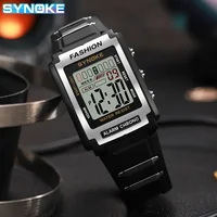 SYNOKE Men Rectangular Sports Electronic Watch Waterproof 50M Night Light Large Screen Alarm Clock Trend Retro Style 2