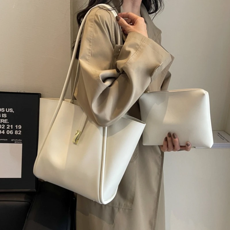 Branded Designer Shoulder Tote Bags For Women Soft PU Leather 2-IN-1 Big Capacity Shopper Tote Set 2026 Luxury Designer Handbags