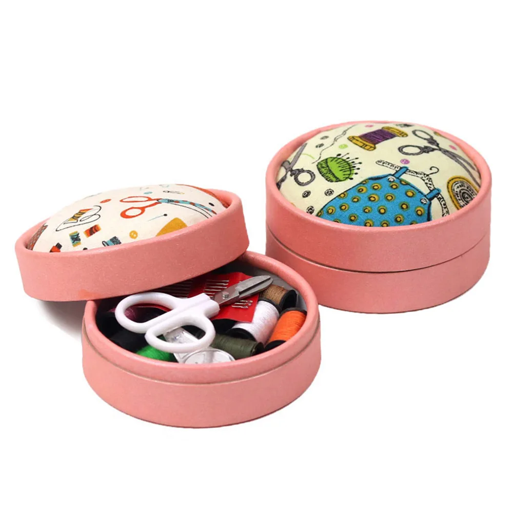 1Set Portable Home Travel Sewing Kits Box Sewing Pattern Fabric Pincushion Needle Threader Threads Scissors Mini Tools