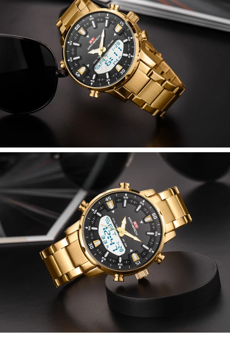 KAT-WACH Top Brand Men Watch Waterproof Sports Digital Watches Men LED Steel Military Quartz Watch For Men Wristwatch Relogio