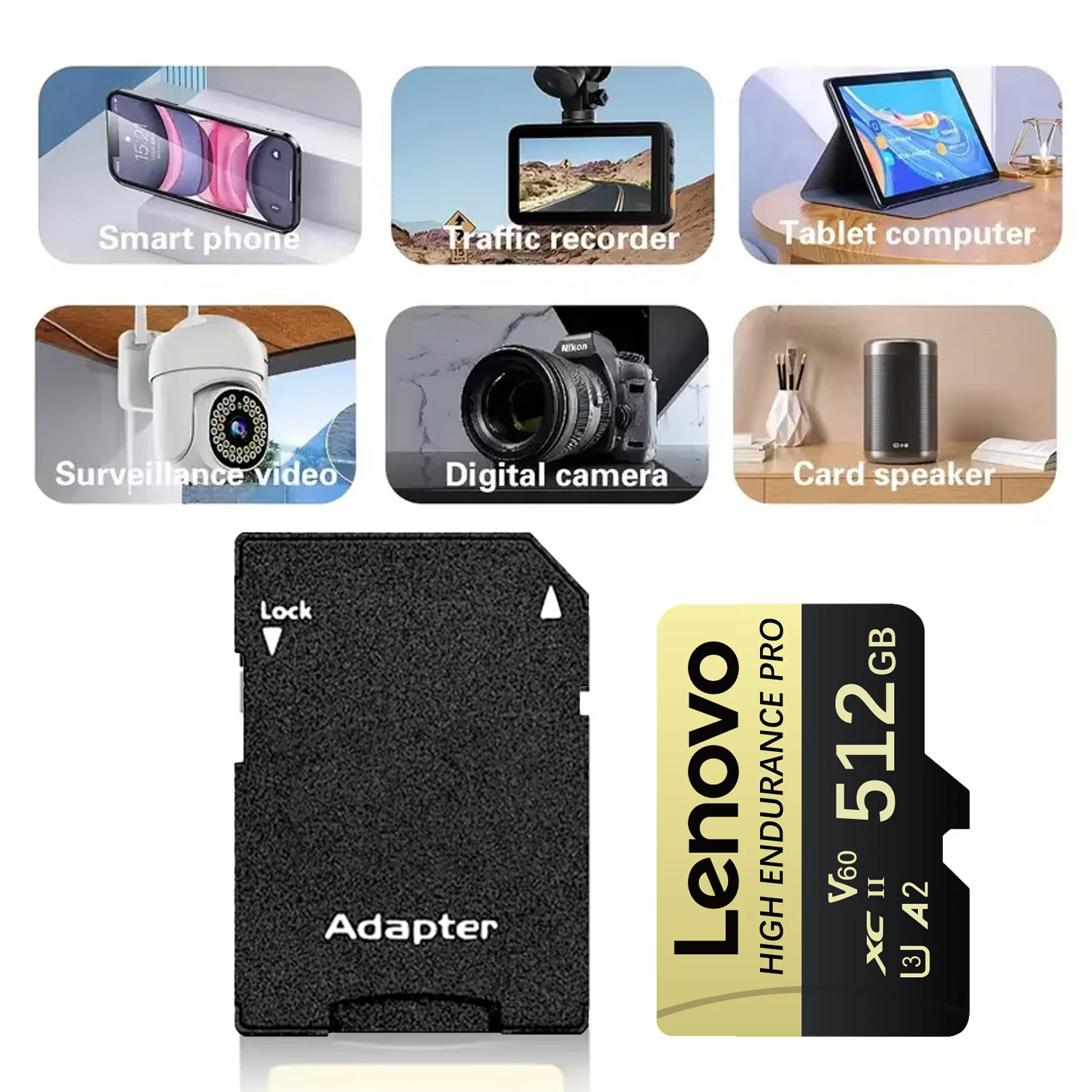 레노버 마이크로 SD 카드 A2 U3 4K 메모리 카드 1TB 클래스 10 고속 메모리 카드 128GB 256GB 512GB TF 플래시 카드 (카메라용)