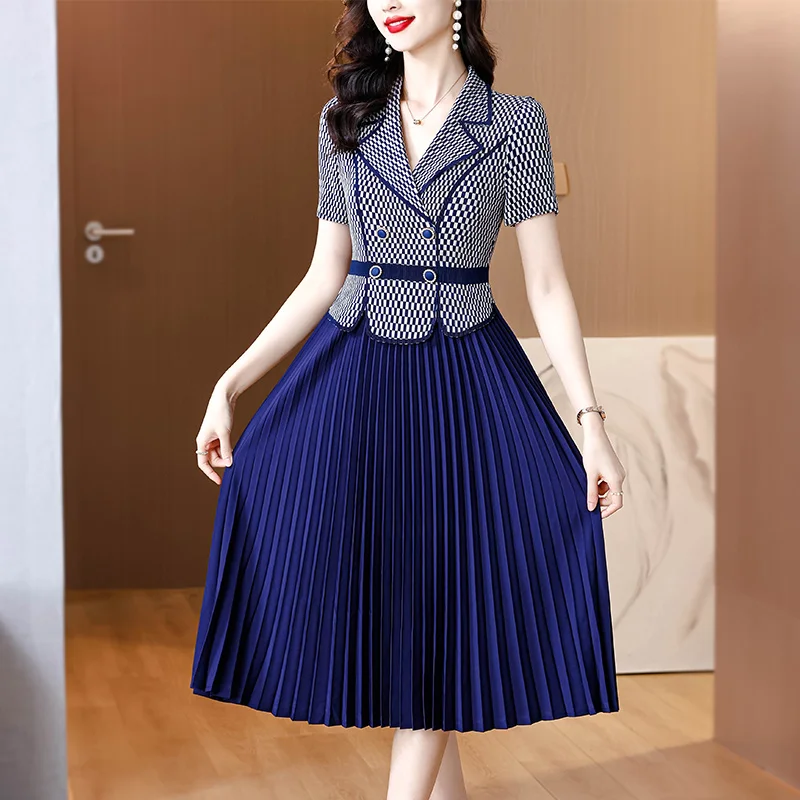 Pleated Long Sleeve Dress Hit Color Striped Loose Lapel Single Breasted Dresses Wild 2024 New Autumn Fashion
