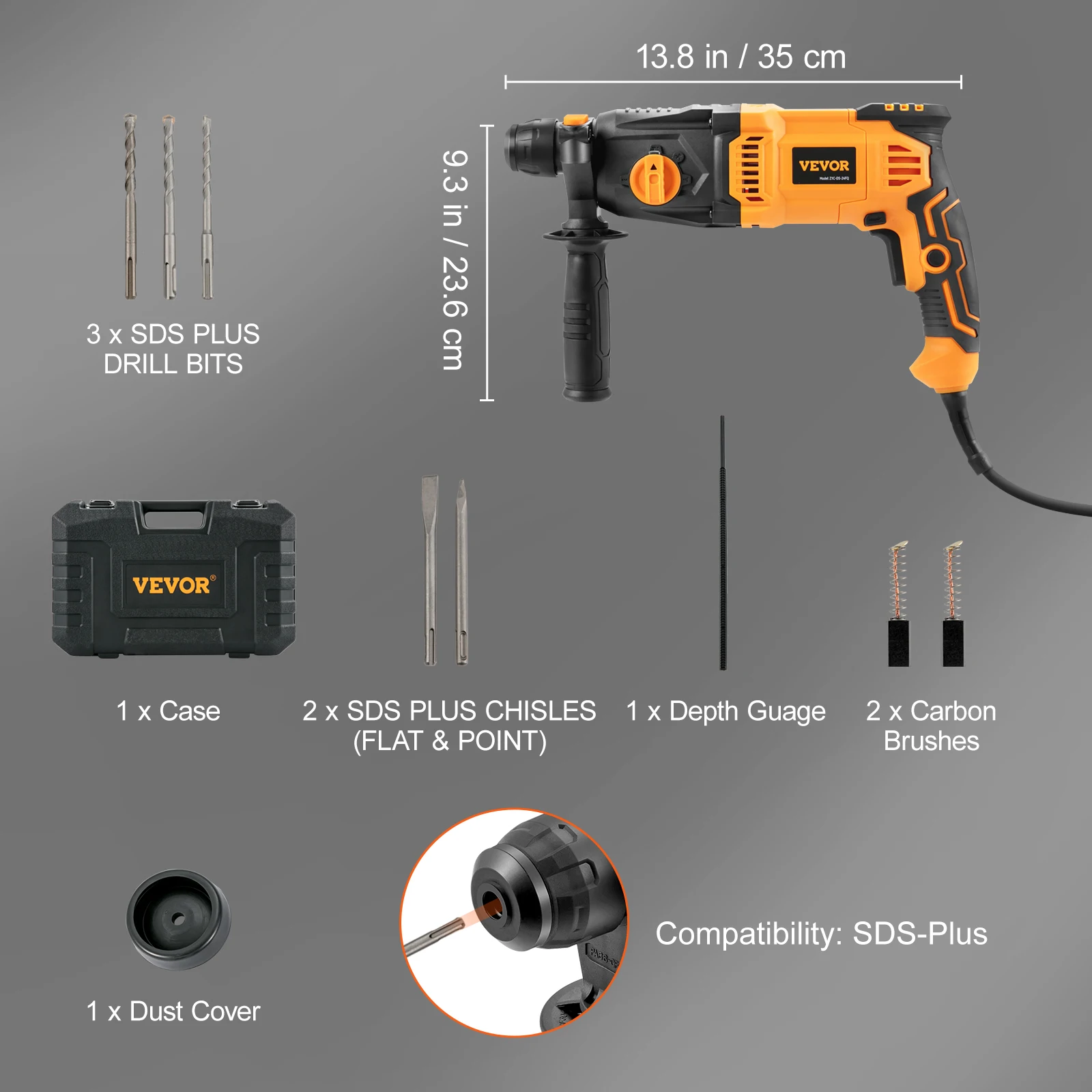 VEVOR 800W Rotary Hammer Max Drilling 26mm 4Modes SDS-Plus Corded Chipping Concrete Breaker Electric Demolition Impact Drill 6
