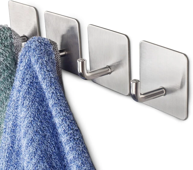 Stainless Steel Self-Adhesive Hooks Towel Holder Coat Hooks Strong Hardware  Hanging Hook Metal Sticky Hooks Bathroom Accessories - AliExpress