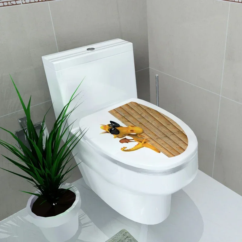 Creative Toilet Lid Sticker Commode Toilet Seat Cover Sticker Cartoon Plants and Animals Scenery Home Decor Bathroom Accessories