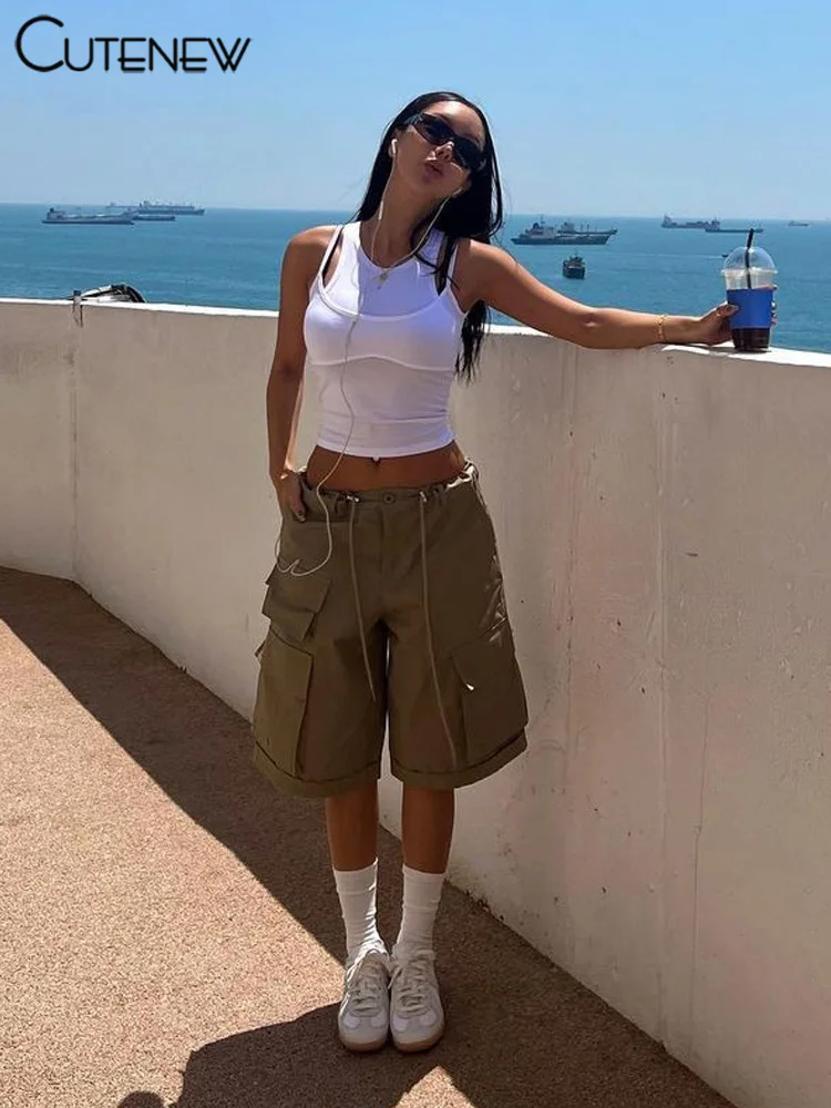 Y2K Suspender Sexy Patchwork Tank Top Women Summer Camisole Sleeveless Slim Vest Casual Solid Lady Streetwear New