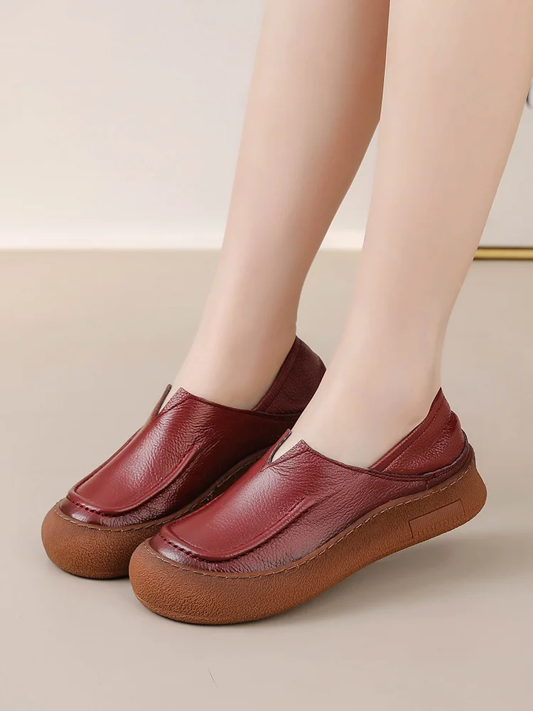 Original Natürliche Leder Schuhe für Frauen Vintage Komfort Runde Kappe Schnalle Wohnungen Frau Slip Auf Orthopädische Loafers Damen Mokassins – Detail 10