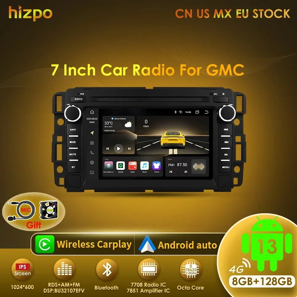 Hizpo 2Din Android 13 Car Multimedia Player Radio for GMC Chevrolet Chevy Yukon Tahoe Suburban Sierra Acadia Automotivo GPS Navi car multimedia player car radio