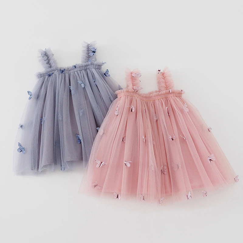 

Toddler Baby Summer Princess Dress Kid Mesh Lace Sweet Dress Butterfly Sleeveless Dress Pink Little Girl Children Clothes