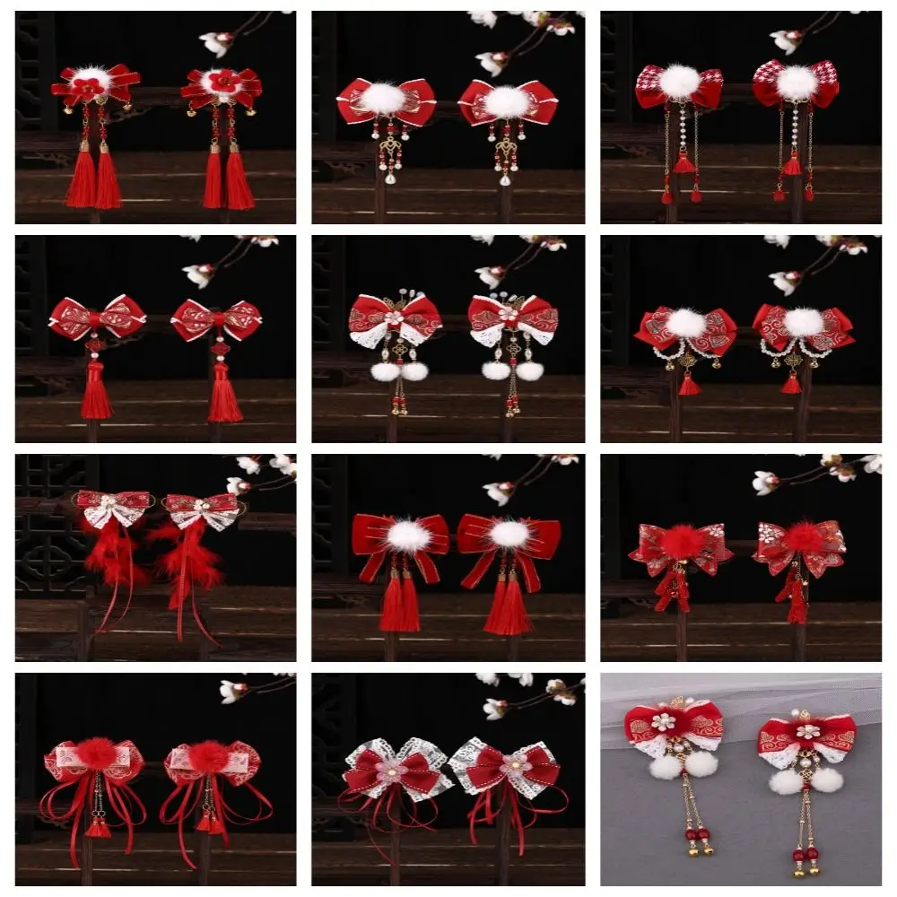 

Costume Headwear New Year Red Hairclip Princess Hair Accessories Chinese Style Hair Clip Pearl Plush Red Bow Hair Clip