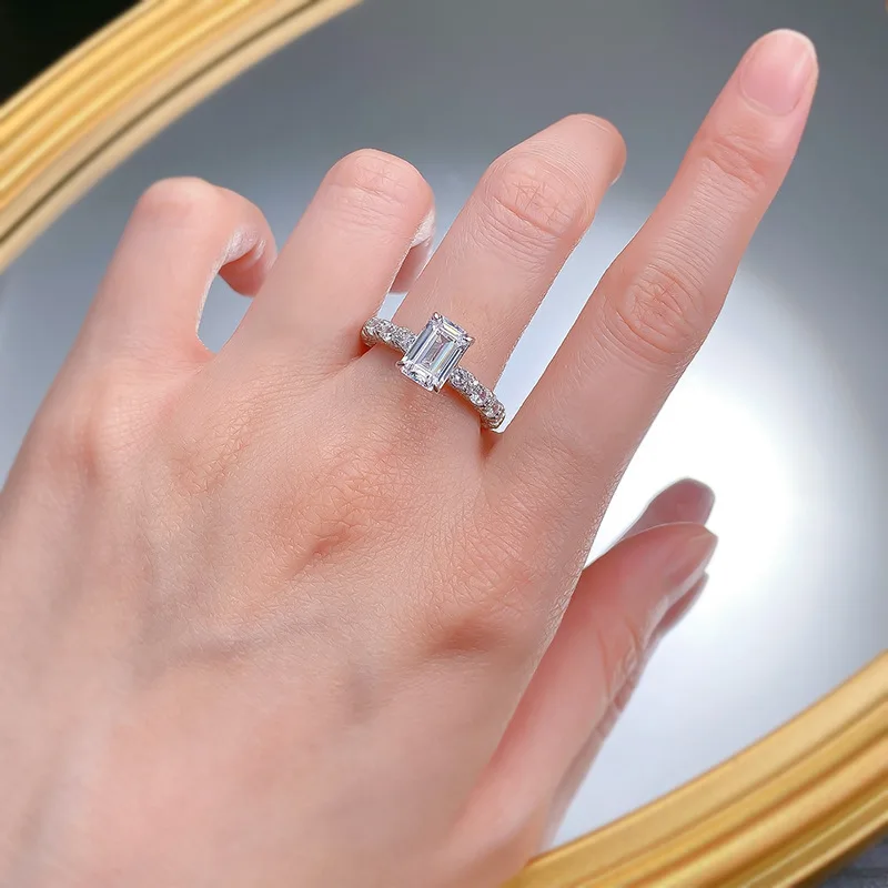 Apaison 6*9mm D Color High Carbon Diamond Wedding Rings For Women 100% 925 Sterling Silver Bridal Ring Fine Jewelry Girl Gift