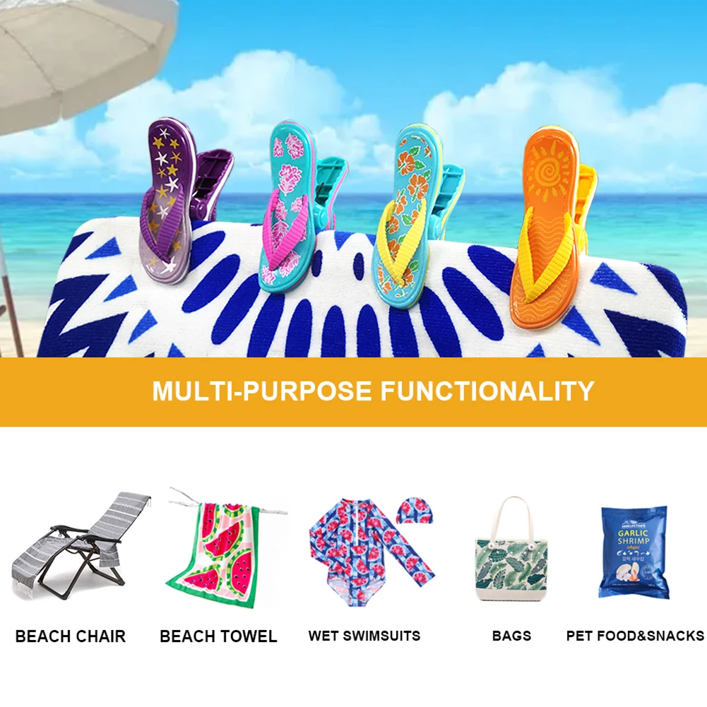 1 Pcs Flip Flop Plastic Beach Towel Clips For Beach Pool Chairs Cruise Ship Lounge Large Cute Clothespins Holder Pegs Clamps 6