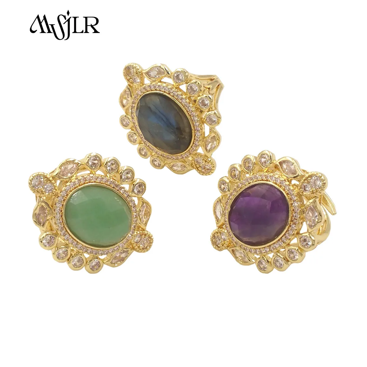 

MVR077 2024 New Oval Shape Light Luxury Retro Style Gemstone Ring With Zircon Inlaid And Gold Plated Various Colors Available