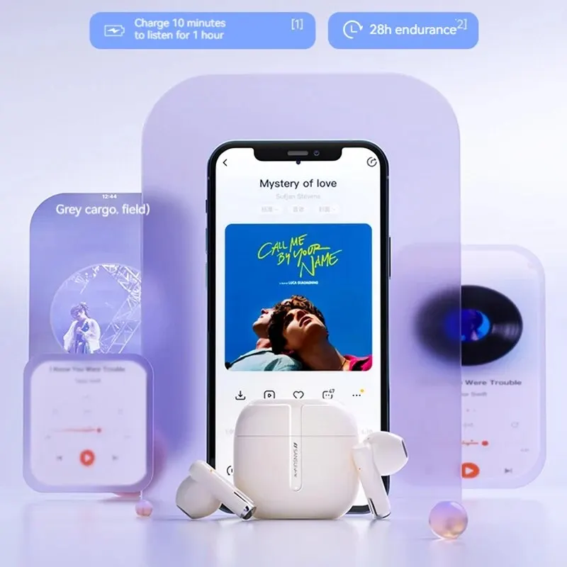 SANSUI 무선 게이밍 헤드셋, 하이파이 스테레오, 마이크 포함, 듀얼 마이크 ENC 통화 소음 제거, 터치 컨트롤, 신제품