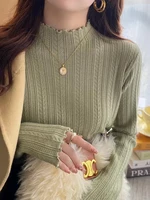 New Women's Autumn and Winter Solid Color Ruffled Semi-turtleneck Long-sleeved Knitted Sweater Casual Women's Knitted Pullovers - Image 3