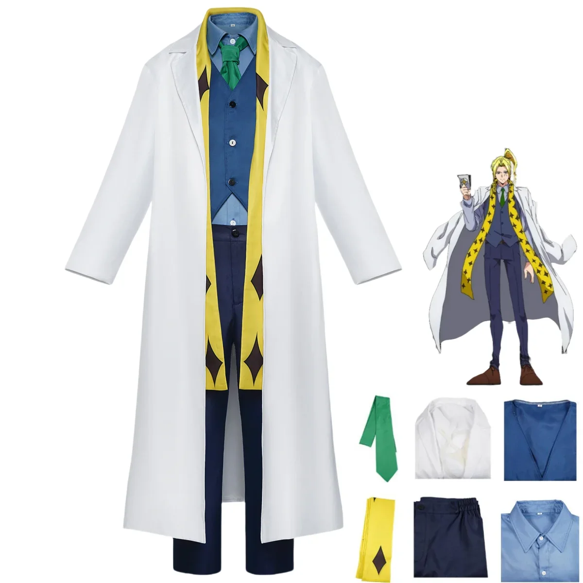 

Anime Mashle: Magic and Muscles Leo Granz Cosplay Costume Captain White Long Coat Uniform Shirt Man Carnival Halloween Suit