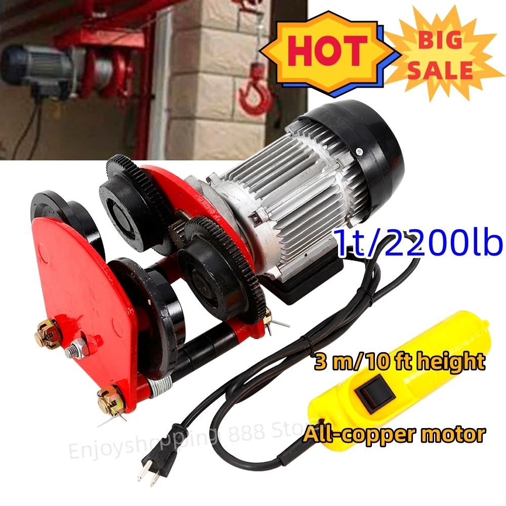 

Electric Wire Rope Hoist Trolley Winch Garage Crane Lift with Remote Control 1T Capacity 3m/10ft Height