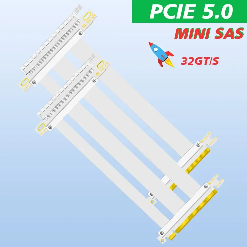 

PCI Express 5.0 X16 Graphics Card ATX GPU Extender Cable Gen5 High Speed Server Computer PCI-E Riser Shielded Silver-Plated Cord