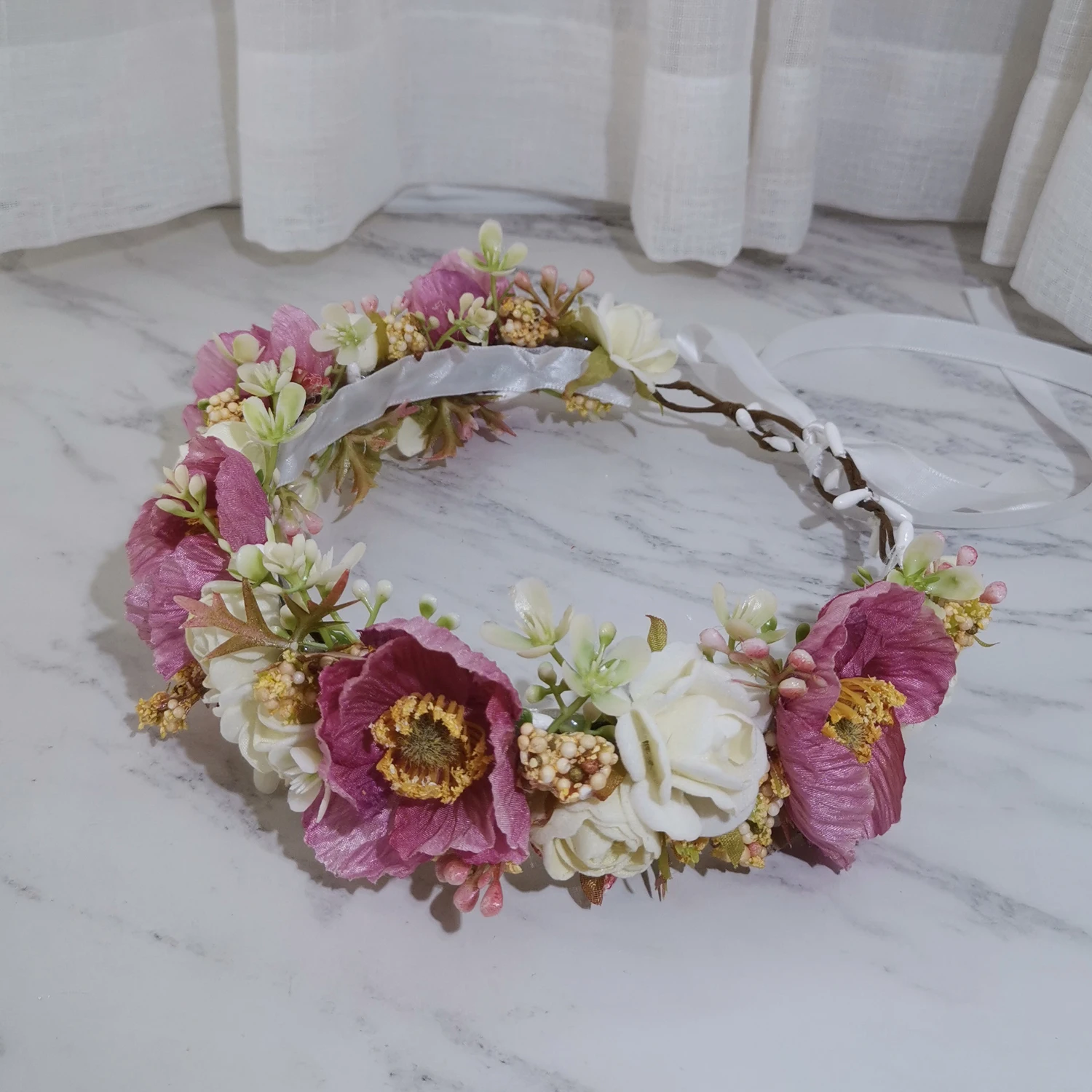 Poppy Flower Crown Headbands Women Hair Accessories