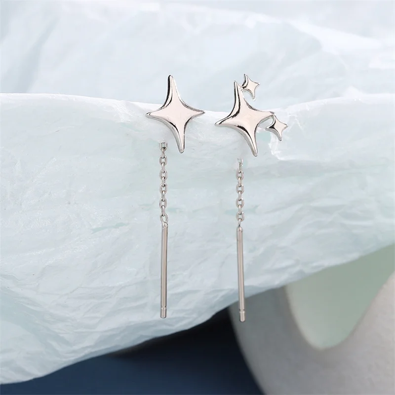 2024 New Korean Star Ear Wire Tassel Thread Chain Climb Star Pendants Drop Earrings Women's Straight Hanging Earings Jewelry - Image 4