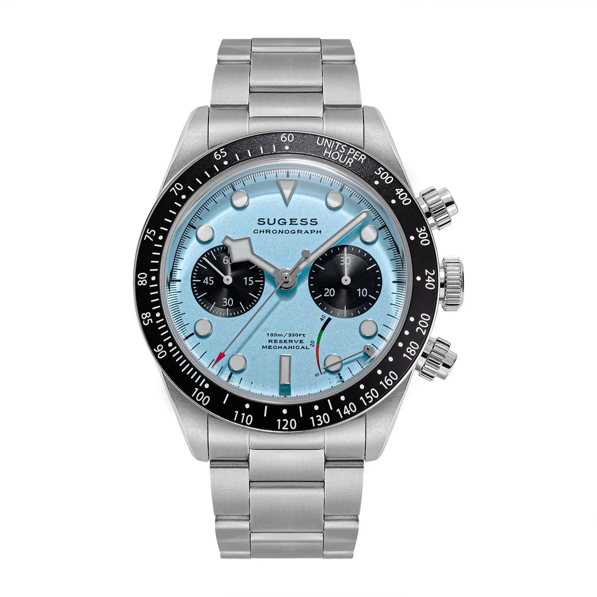 Sugess-メンズ機械式クロノグラフウォッチ,s457,s457,スワンネック