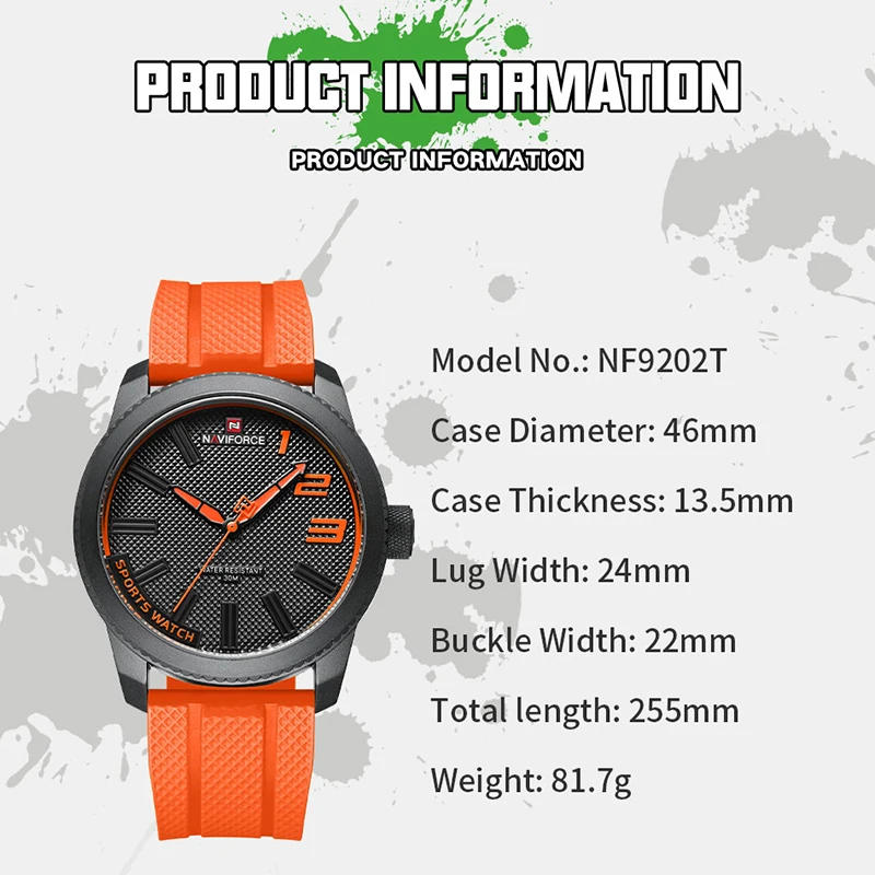 NAVIFORCE New Style Popular Silicone Strap Male Quartz Watches Fashion Casual Waterproof Wristwatches for Men Relogio Masculino