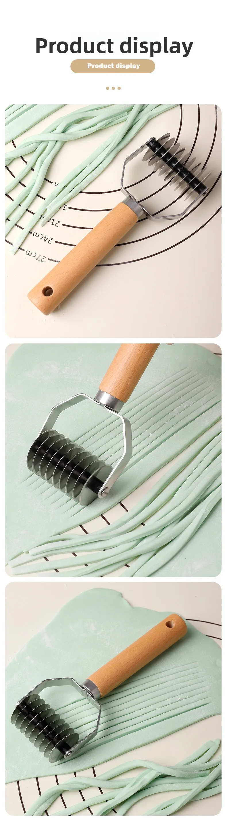 Description Picture 6 of itemHandmade Stainless Steel Pasta Cutter – Manual Noodle Roller with Wooden Handle, Dough Sheeter & Strip Cutter for Homemade Pasta