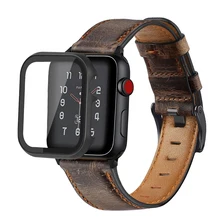 

case+Retro Cow Leather strap for Apple watch band 44mm 40mm iWatch 42mm 38mm watchband bracelet Apple watch series 4 3 5 se 6