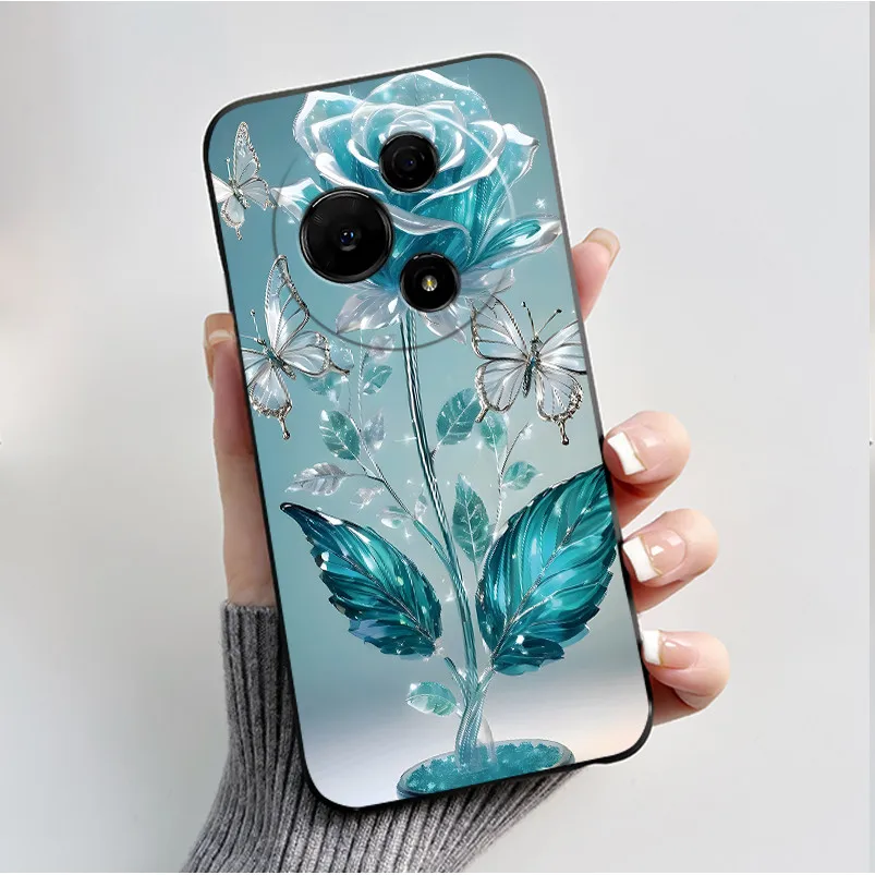 Luxury Fashion Butterfly Flowers Black Soft Silicone Shockproof Phone Case Cover