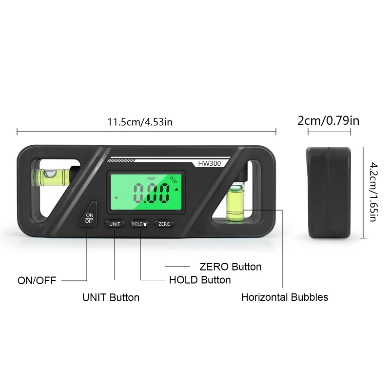 Compact Inclinometer Digital Inclinometer Angle Finder Gauge Spirit Level Bottom Magnet Data Hold Bright LCD Display 6
