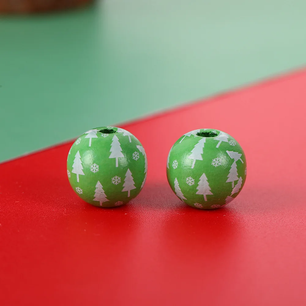 500pc Christmas Print Wooden Beads Colorful Loose Beads Elk Christmas Tree Wave Pattern Bead DIY Christmas Accessories Wholesale