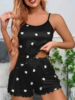 5 Size Choose S M L XL 2XLWomen's Two-Piece Suspender Heart Printed Top and Shorts Women's Casual Printed Pajama Set - Image 4