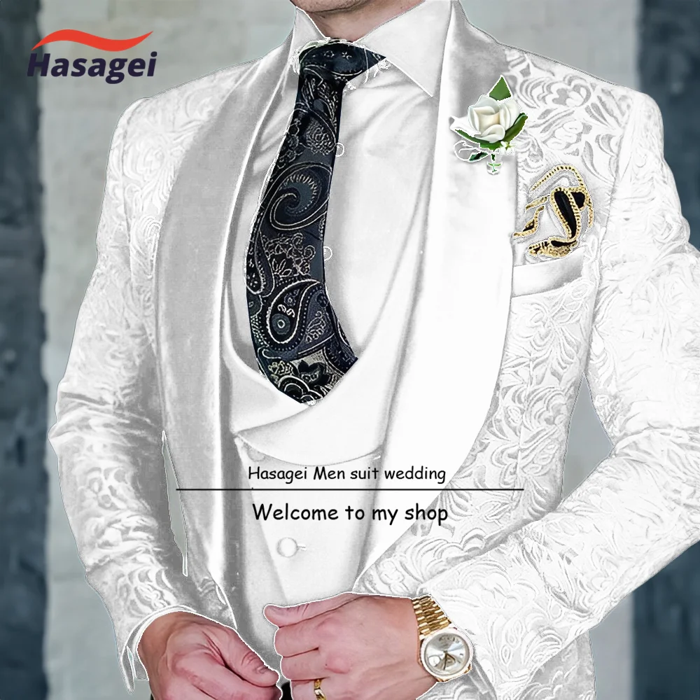 Men's Groom Terno Suit Italian Design Black Smoking Tuxedo Jacket 3-piece Set (Jacket Vest Pants) Men's Wedding Suit