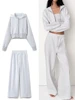 New Women's Trousers Suit Fashion Long Sleeve Zipper Coat elastic Hem Short Side Pocket Hooded Basic Coat And Trousers Suit 1