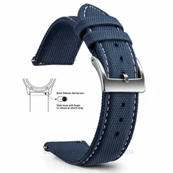 Premium Sailcloth Nylon Quick Release Watch Straps - 20mm (Navy Blue White 1)