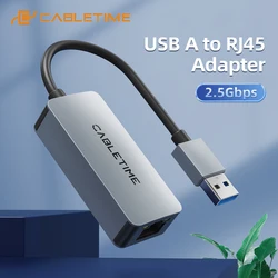 CABLETIME USB A 2.5Gbps Ethernet Adapter to RJ45 LAN Network Card for PC Laptop Macbook TV Box C446