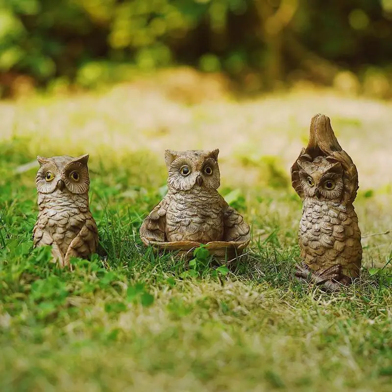 

3pcs Resin Owl Buddha Statue Meditating Owl Figurine Indoor Outdoor Owl Sculpture Art Ornament Animal Home Decor Accessories